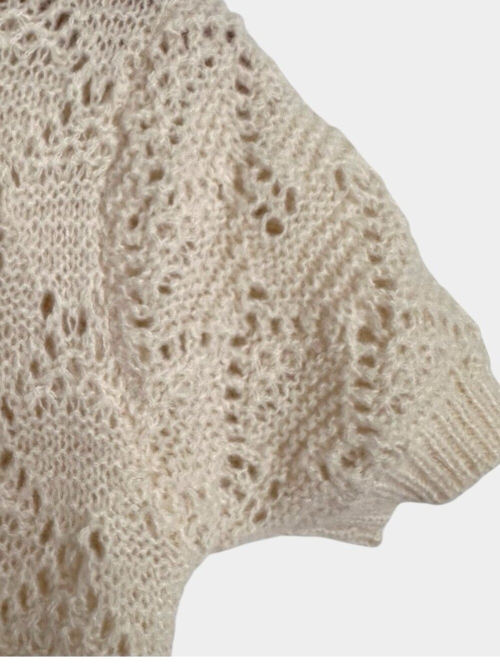 Women Crop Top Knit 3D Lace Flower Pearl Appliques Ivory SZ PS Crew Neck Stretch - Picture 5 of 11